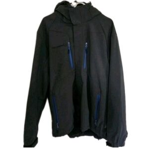 Free Country Men's Softshell Jacket Gray Blue Zip Hooded Large EUC